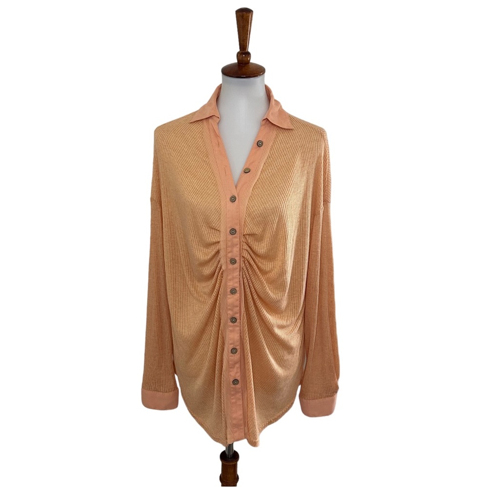 Listicle Button Down Top Tunic Orange Size Large